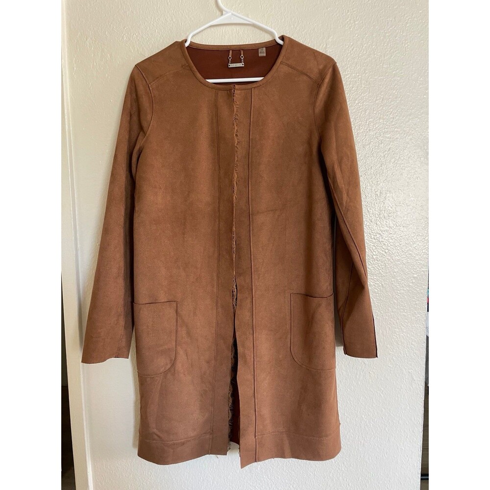 T TAHARL women’s suede cardigan jacket with pockets Lace light brown size Small